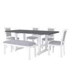 Whisen Set da Pranzo Rustico Allungabile 6 Pezzi, Tavolo da Pranzo a Cavalletto da 76,9 Pollici e 4 Sedie da Pranzo Imbottite, 1 Panca