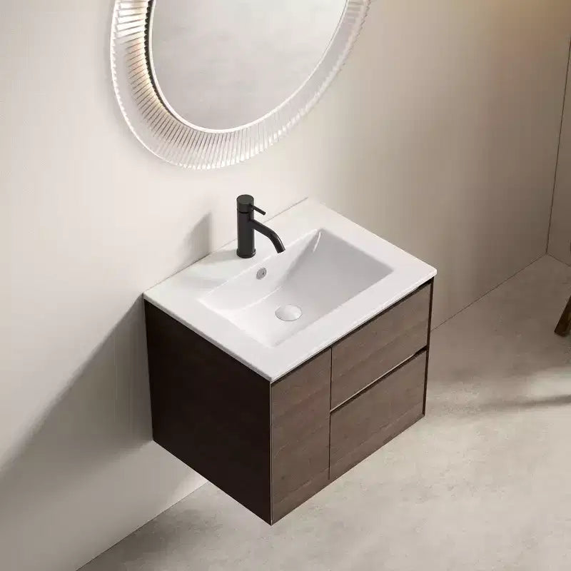 Lavabo da bagno JVNOXK 24 pollici, lavabo da bagno in ceramica con foro troppopieno, senza scarico, comodo per riporre oggetti personali, bianco brillante