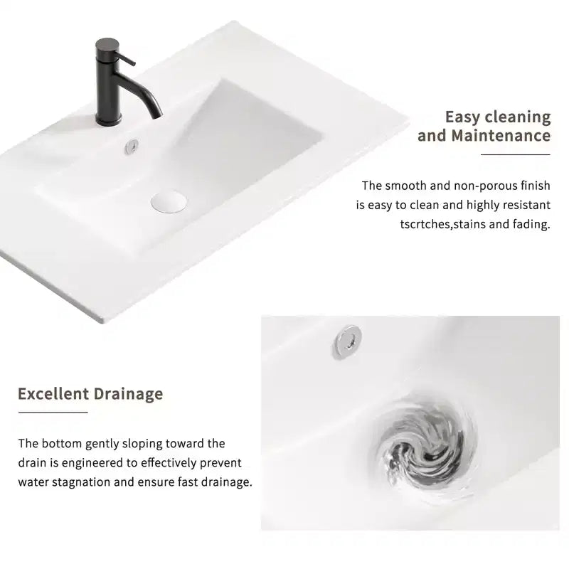 Lavabo da bagno JVNOXK 24 pollici, lavabo da bagno in ceramica con foro troppopieno, senza scarico, comodo per riporre oggetti personali, bianco brillante
