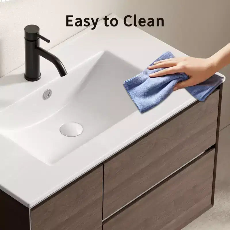 Lavabo da bagno JVNOXK 24 pollici, lavabo da bagno in ceramica con foro troppopieno, senza scarico, comodo per riporre oggetti personali, bianco brillante