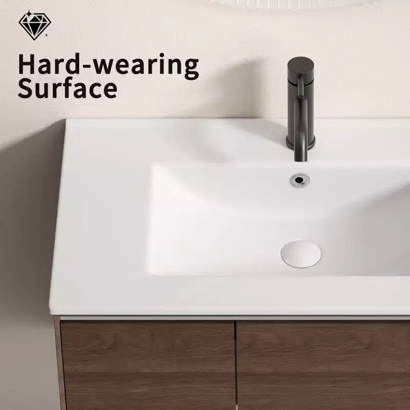 Lavabo da bagno JVNOXK 24 pollici, lavabo da bagno in ceramica con foro troppopieno, senza scarico, comodo per riporre oggetti personali, bianco brillante