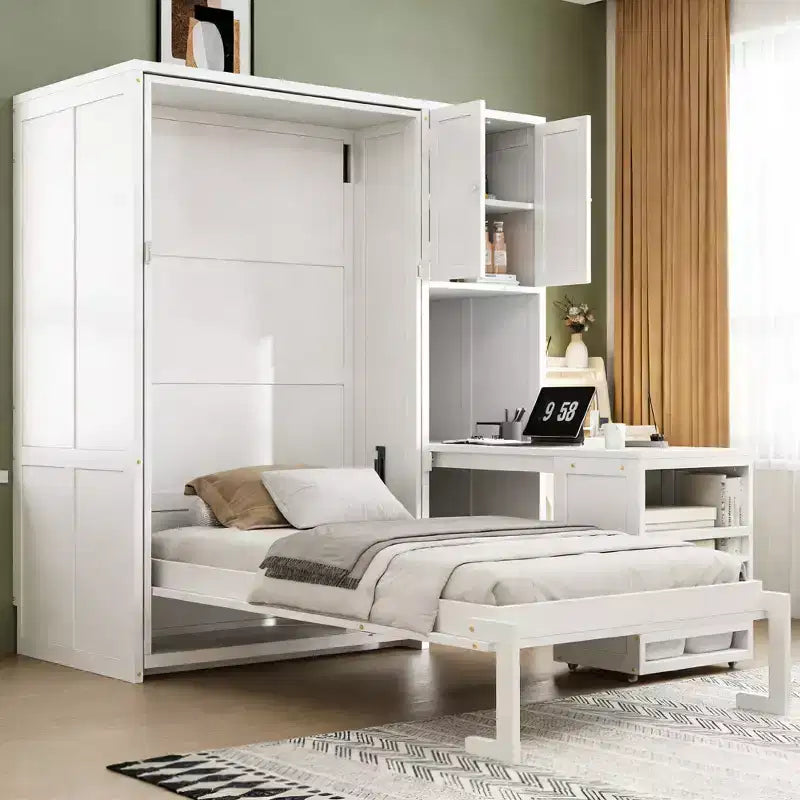 Letto a scomparsa Luxystar Twin Size con scrivania, armadietto e libreria