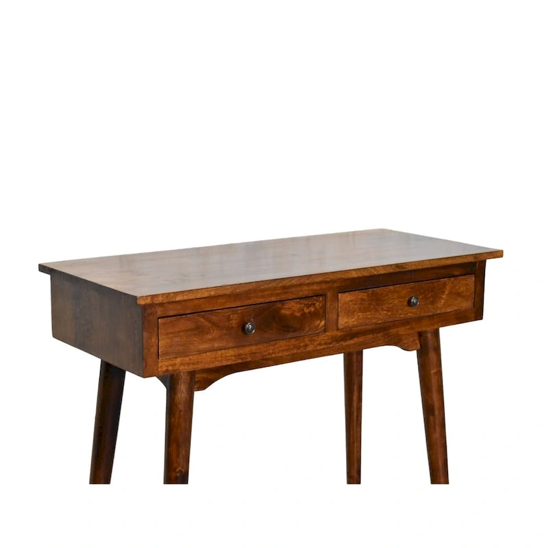 Consolle da ingresso a 2 cassetti in legno massello colore castagno 89 cm