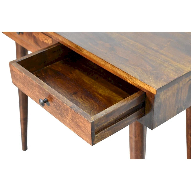 Consolle da ingresso a 2 cassetti in legno massello colore castagno 89 cm