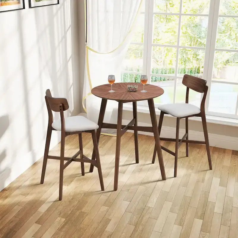 31.5 Moderno Tavolo da Bar Rotondo con Gambe in Legno Massiccio e Traversa Rinforzata, Adatto per Bar, Caffè, Cucina, Soggiorno