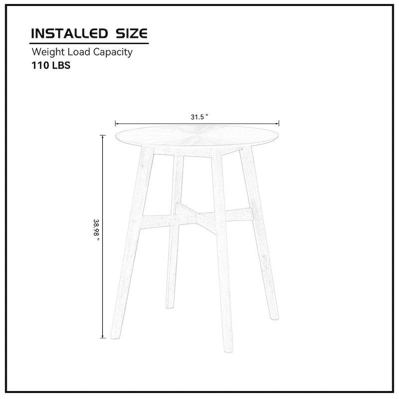 31.5 Moderno Tavolo da Bar Rotondo con Gambe in Legno Massiccio e Traversa Rinforzata, Adatto per Bar, Caffè, Cucina, Soggiorno