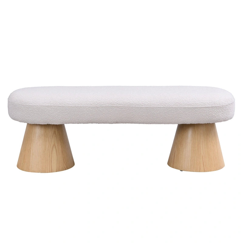 Panca imbottita da pranzo con gambe in legno, seduta da ingresso in tessuto beige