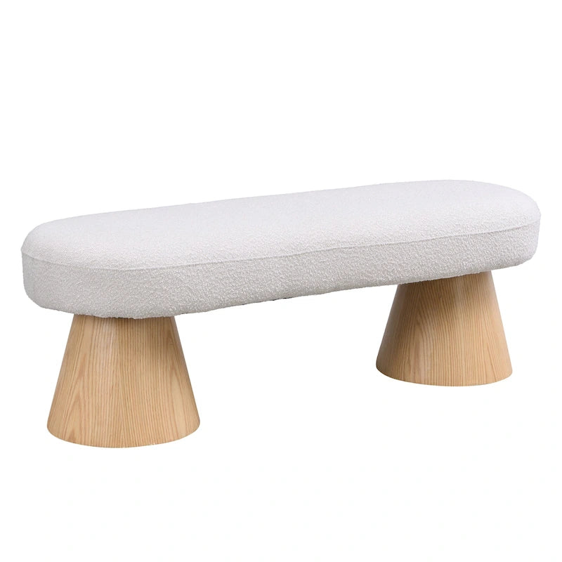Panca imbottita da pranzo con gambe in legno, seduta da ingresso in tessuto beige