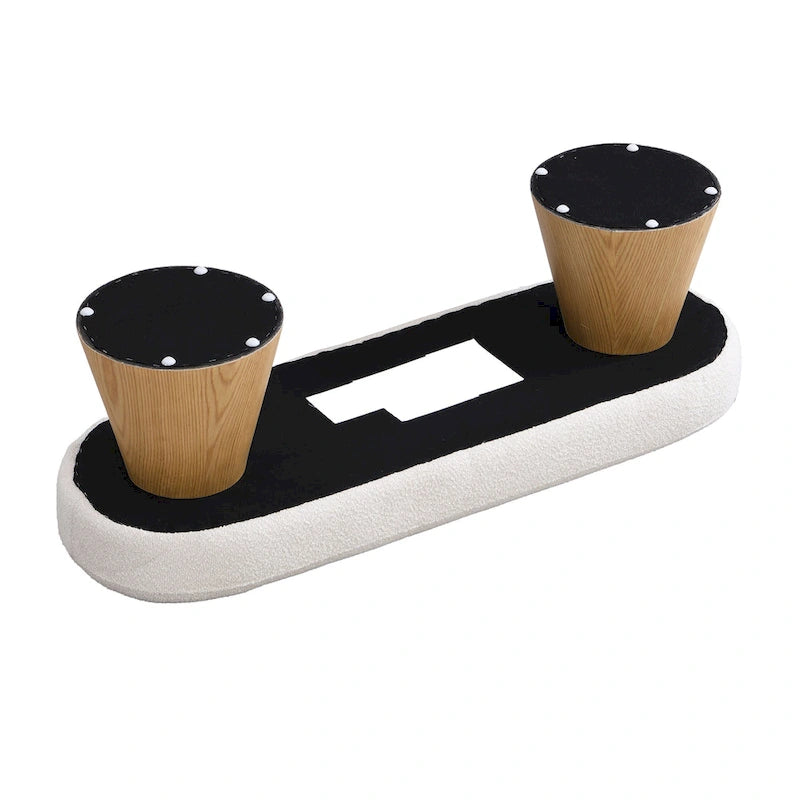 Panca imbottita da pranzo con gambe in legno, seduta da ingresso in tessuto beige
