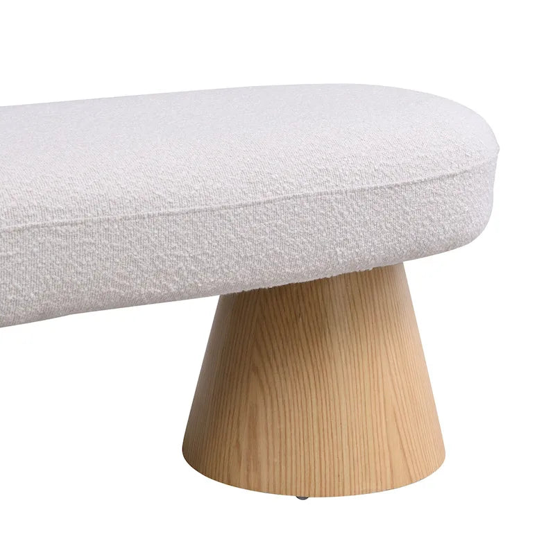 Panca imbottita da pranzo con gambe in legno, seduta da ingresso in tessuto beige