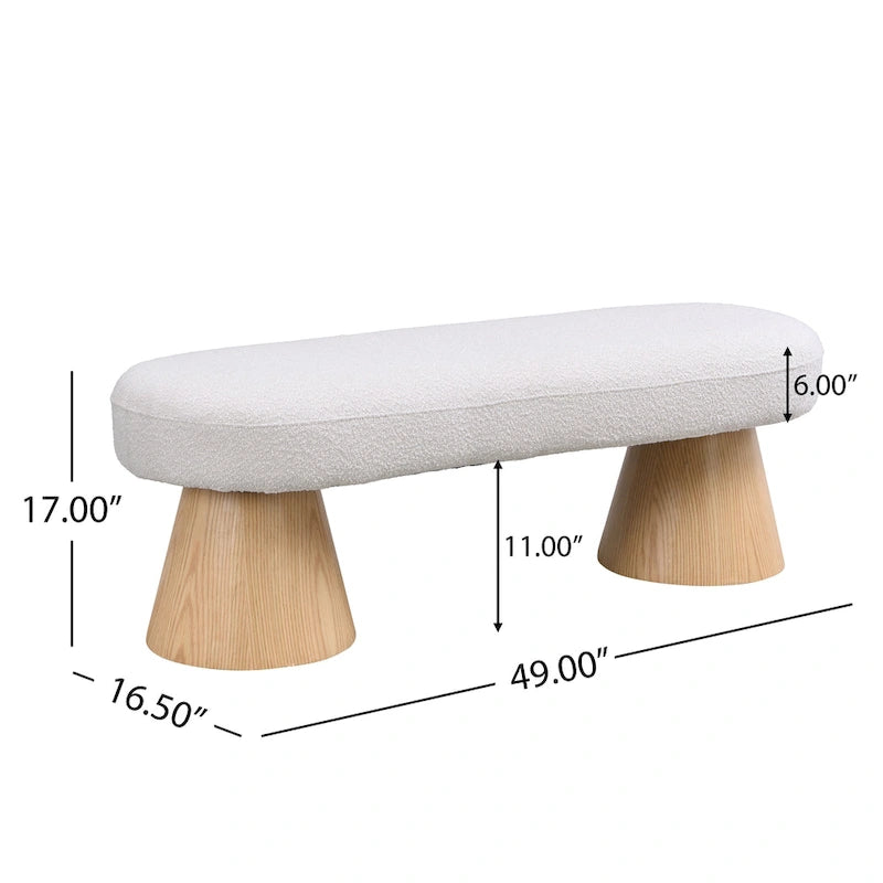 Panca imbottita da pranzo con gambe in legno, seduta da ingresso in tessuto beige