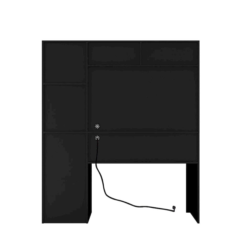 Scrivania Moderna per Computer con Porte di Ricarica e Scomparti Richiudibili per l'Ufficio Domestico o Spazi di Lavoro Compatti