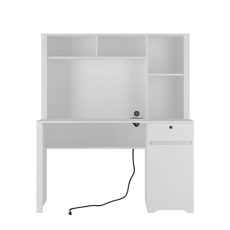 Scrivania Moderna per Computer con Porte di Ricarica e Scomparti Richiudibili per l'Ufficio Domestico o Spazi di Lavoro Compatti