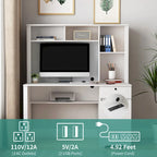 Scrivania Moderna per Computer con Porte di Ricarica e Scomparti Richiudibili per l'Ufficio Domestico o Spazi di Lavoro Compatti