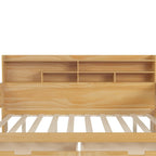 Letto singolo in legno con scaffali portaoggetti, due cassetti e scrivania, Naturale
