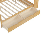 Letto singolo in legno con scaffali portaoggetti, due cassetti e scrivania, Naturale