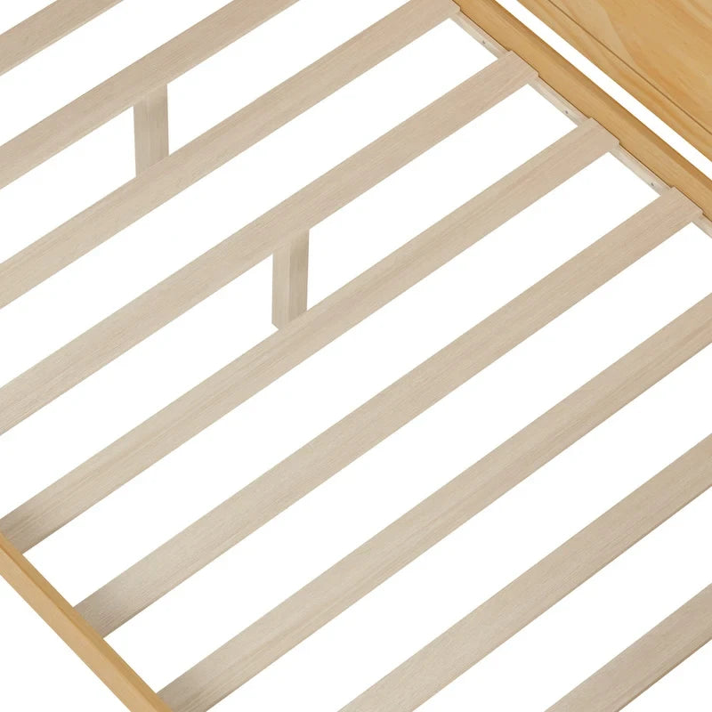 Letto singolo in legno con scaffali portaoggetti, due cassetti e scrivania, Naturale