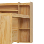 Letto singolo in legno con scaffali portaoggetti, due cassetti e scrivania, Naturale