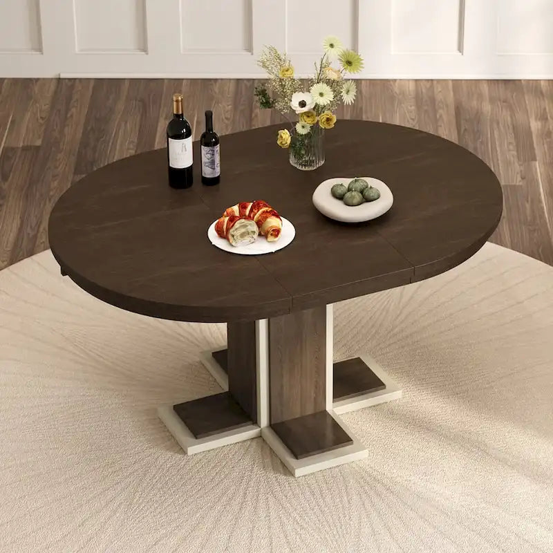 Tavolo da pranzo ovale vintage allungabile, in legno massello per 6 persone in cucina