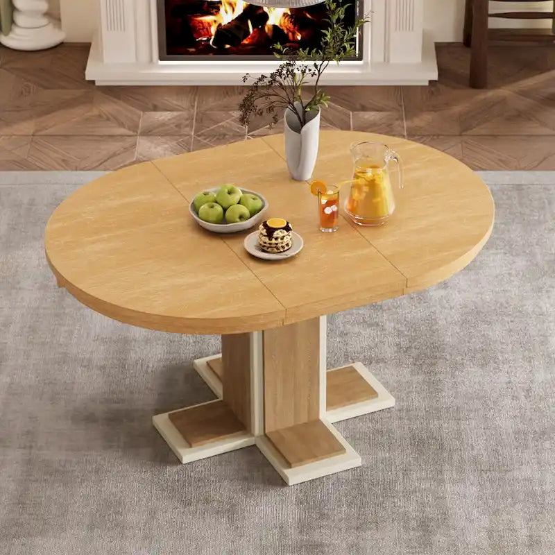 Tavolo da pranzo ovale vintage allungabile, in legno massello per 6 persone in cucina