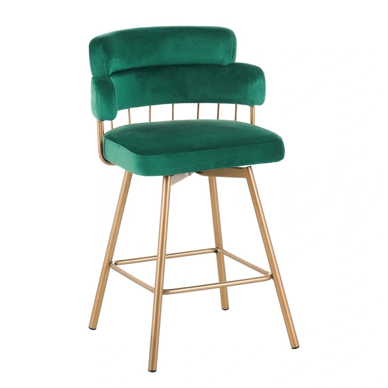 Sgabello da bancone girevole moderno rivestito in velluto con gambe in metallo nero