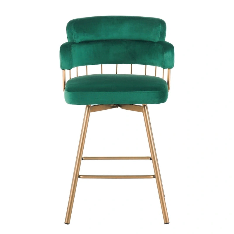 Sgabello da bancone girevole moderno rivestito in velluto con gambe in metallo nero