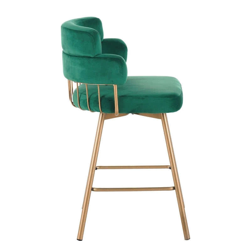 Sgabello da bancone girevole moderno rivestito in velluto con gambe in metallo nero