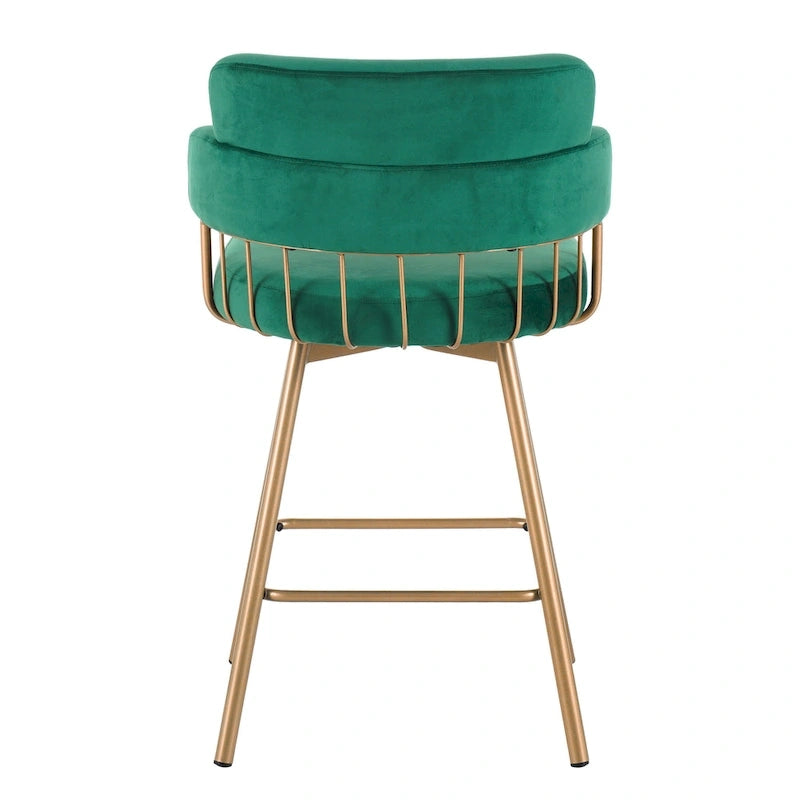 Sgabello da bancone girevole moderno rivestito in velluto con gambe in metallo nero