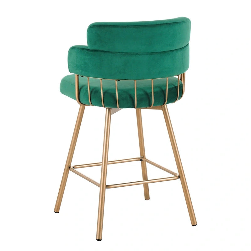 Sgabello da bancone girevole moderno rivestito in velluto con gambe in metallo nero