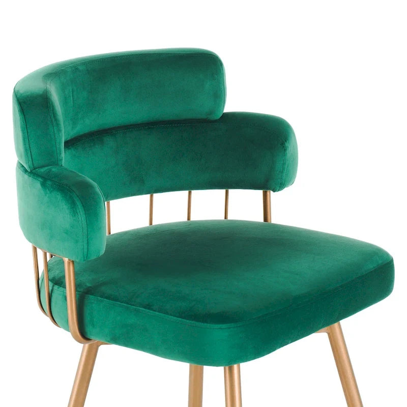 Sgabello da bancone girevole moderno rivestito in velluto con gambe in metallo nero