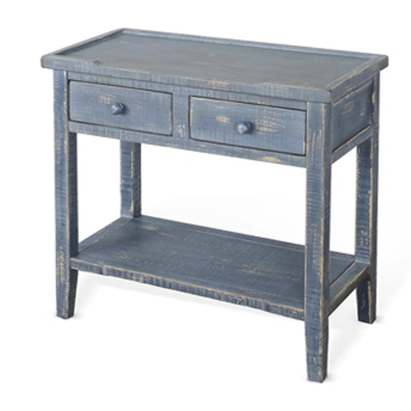 Tavolino d'appoggio Rena, 2 cassetti 1 ripiano, mogano blu rustico 28 pollici