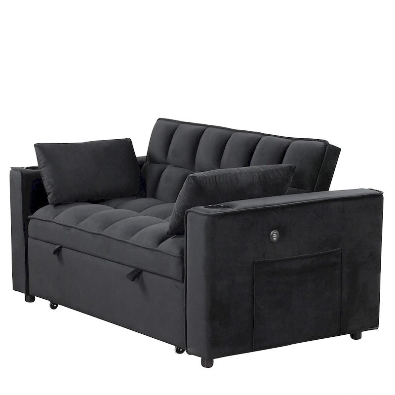 Divano Letto Trasformabile Moderno con Portabicchieri e Porta USB