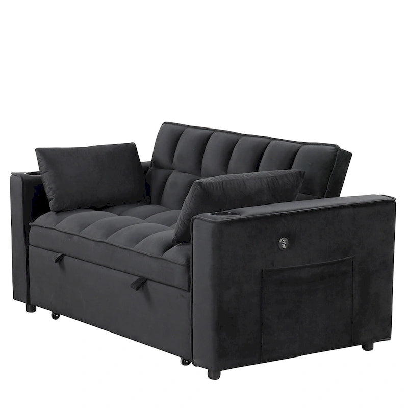 Divano Letto Trasformabile Moderno con Portabicchieri e Porta USB