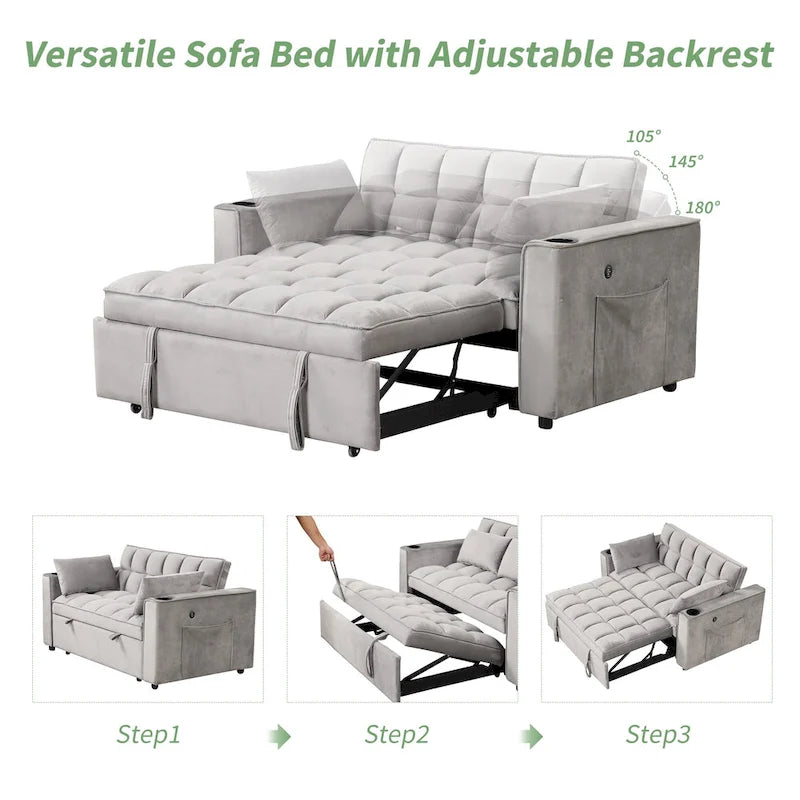 Divano Letto Trasformabile Moderno con Portabicchieri e Porta USB