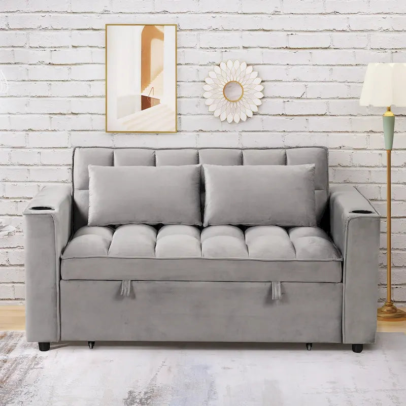 Divano Letto Trasformabile Moderno con Portabicchieri e Porta USB