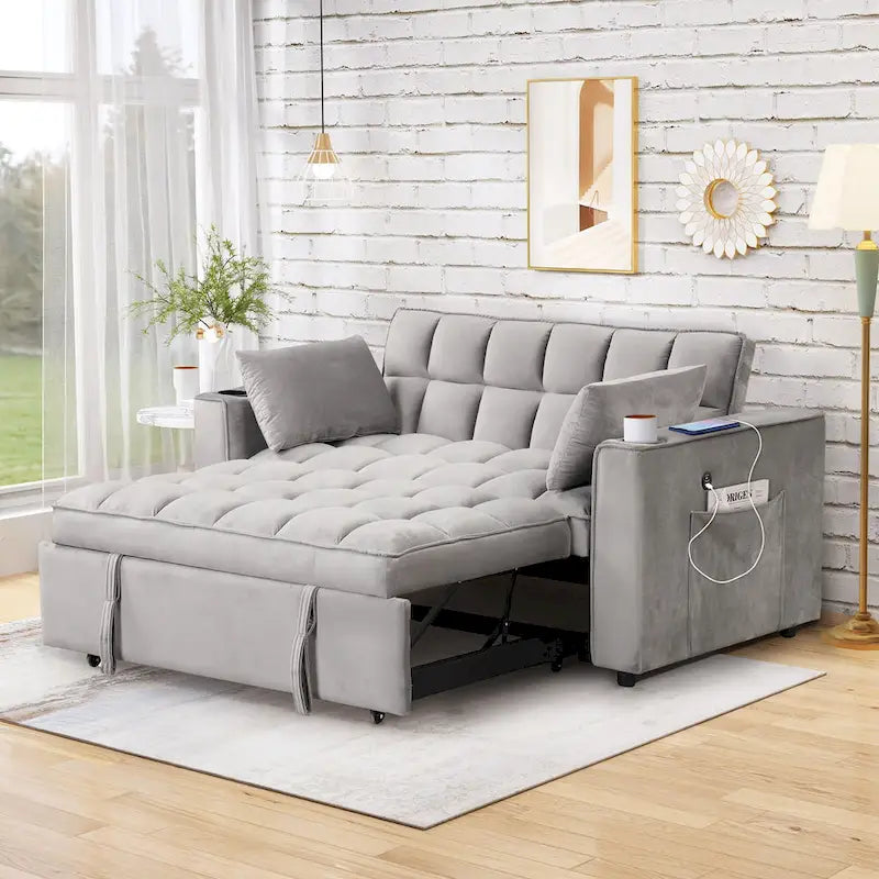 Divano Letto Trasformabile Moderno con Portabicchieri e Porta USB