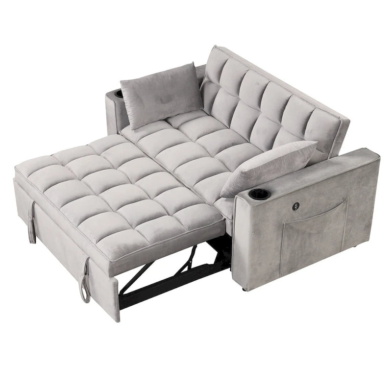 Divano Letto Trasformabile Moderno con Portabicchieri e Porta USB