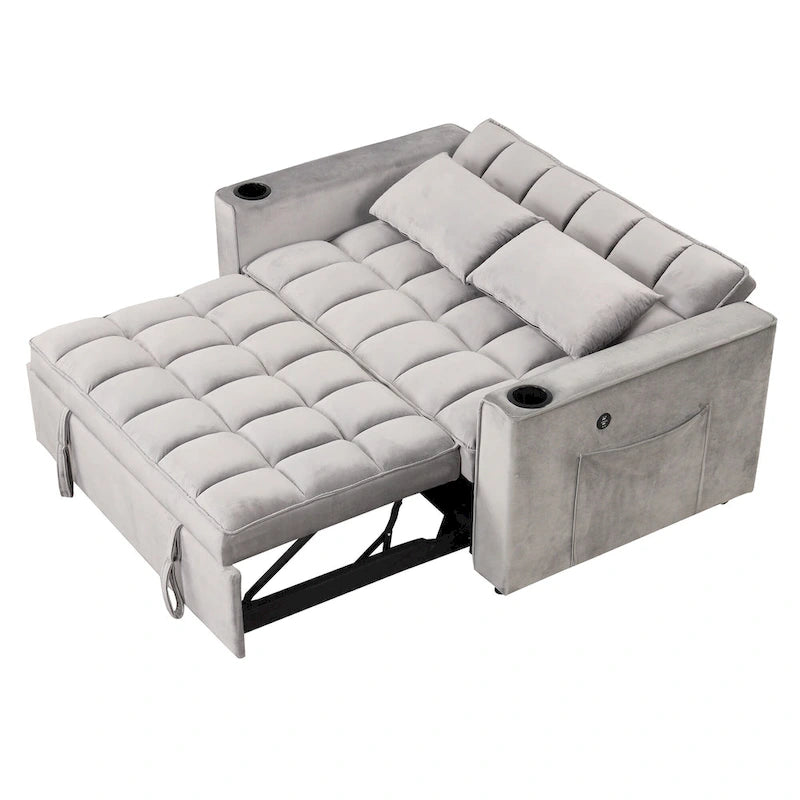 Divano Letto Trasformabile Moderno con Portabicchieri e Porta USB