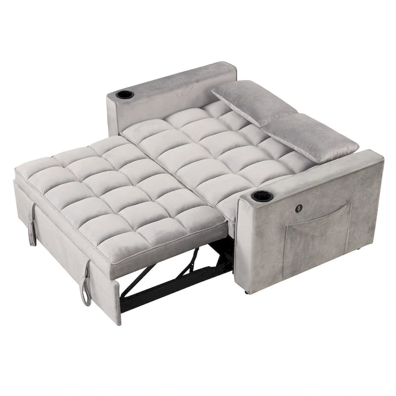Divano Letto Trasformabile Moderno con Portabicchieri e Porta USB