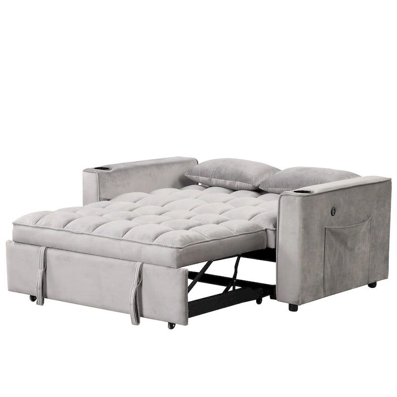 Divano Letto Trasformabile Moderno con Portabicchieri e Porta USB