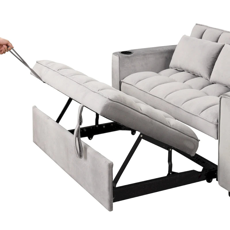 Divano Letto Trasformabile Moderno con Portabicchieri e Porta USB