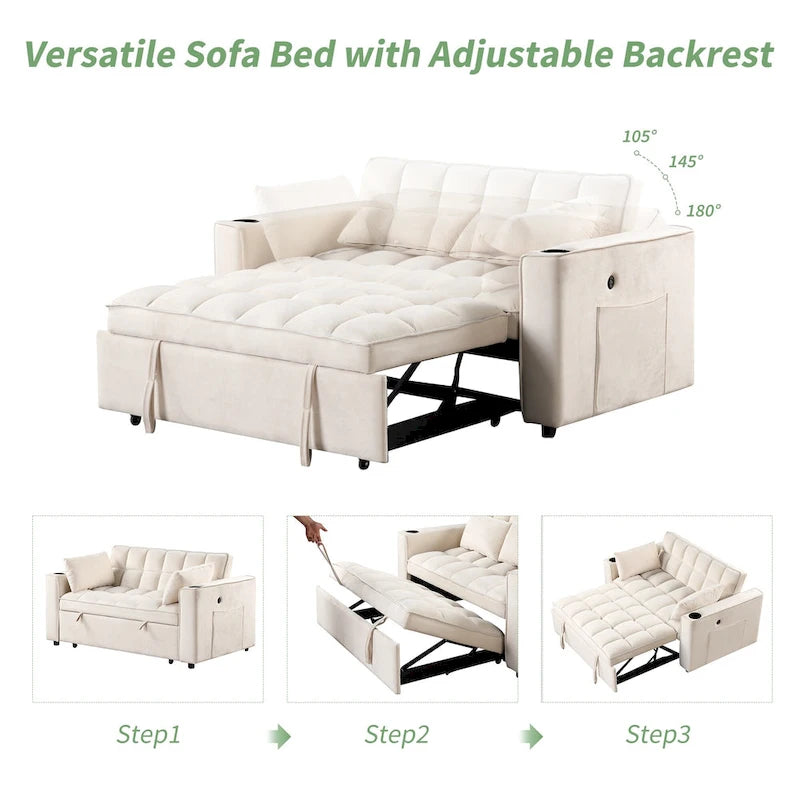 Divano Letto Trasformabile Moderno con Portabicchieri e Porta USB