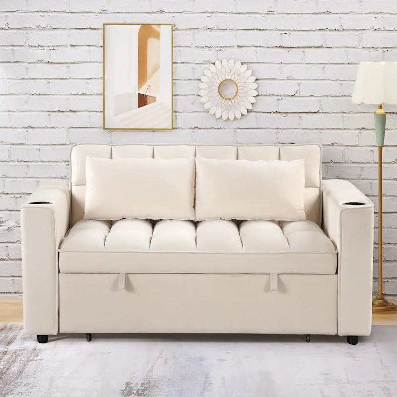 Divano Letto Trasformabile Moderno con Portabicchieri e Porta USB