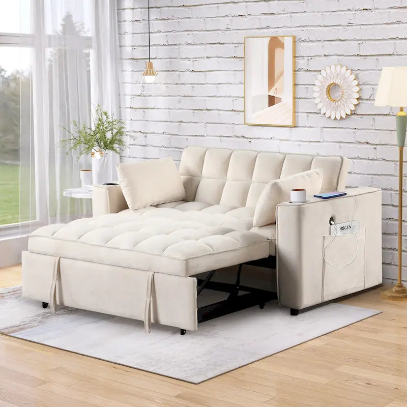 Divano Letto Trasformabile Moderno con Portabicchieri e Porta USB