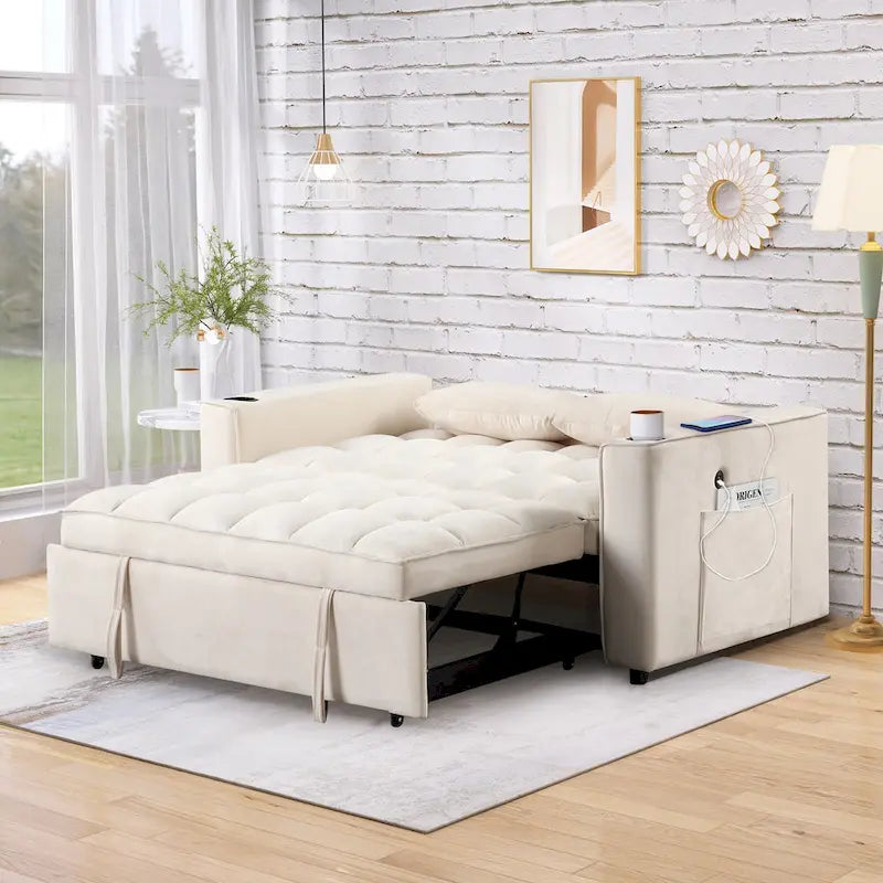 Divano Letto Trasformabile Moderno con Portabicchieri e Porta USB
