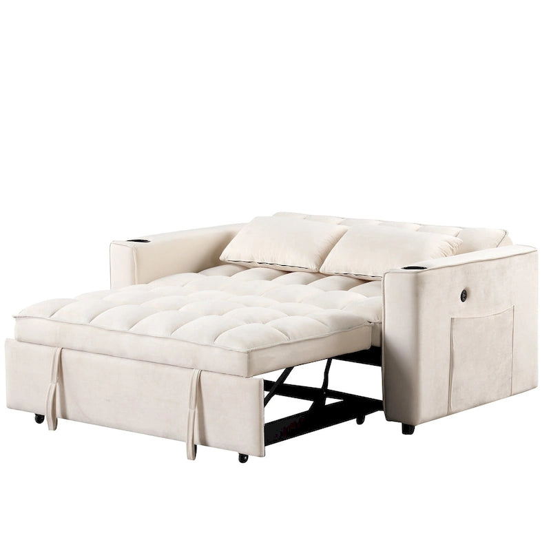 Divano Letto Trasformabile Moderno con Portabicchieri e Porta USB