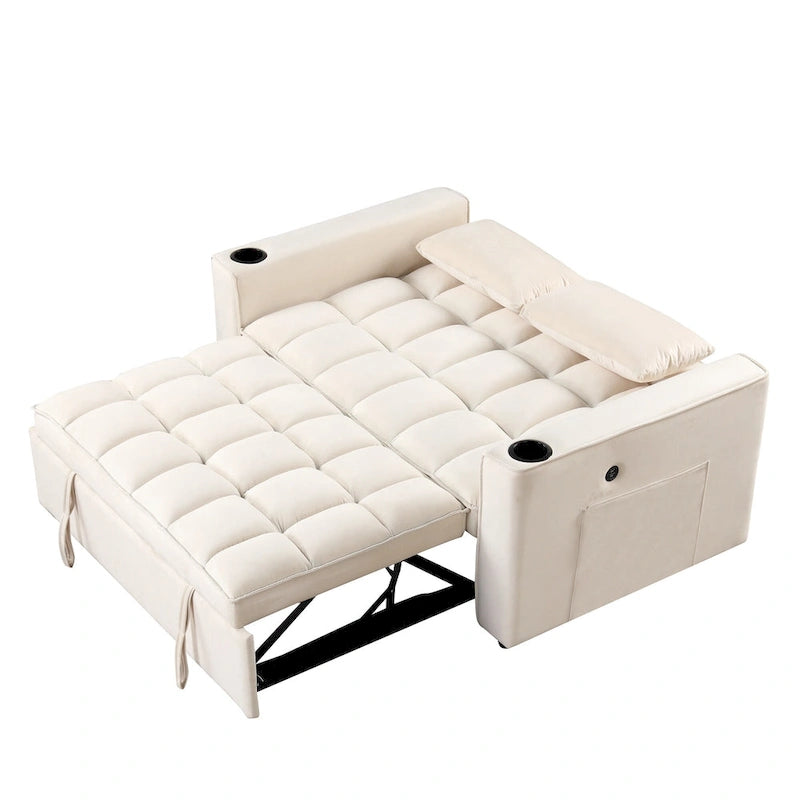 Divano Letto Trasformabile Moderno con Portabicchieri e Porta USB