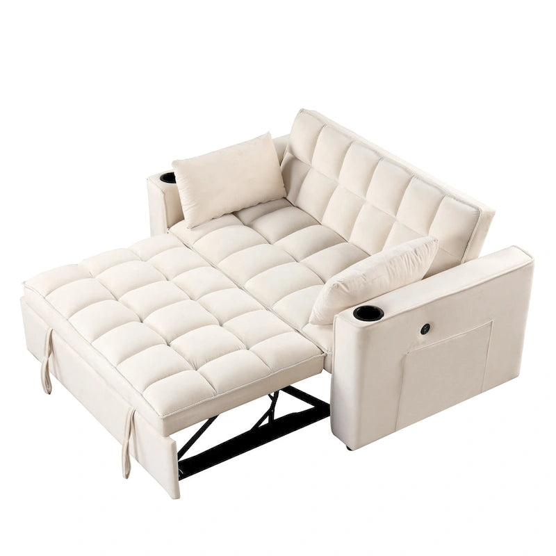 Divano Letto Trasformabile Moderno con Portabicchieri e Porta USB
