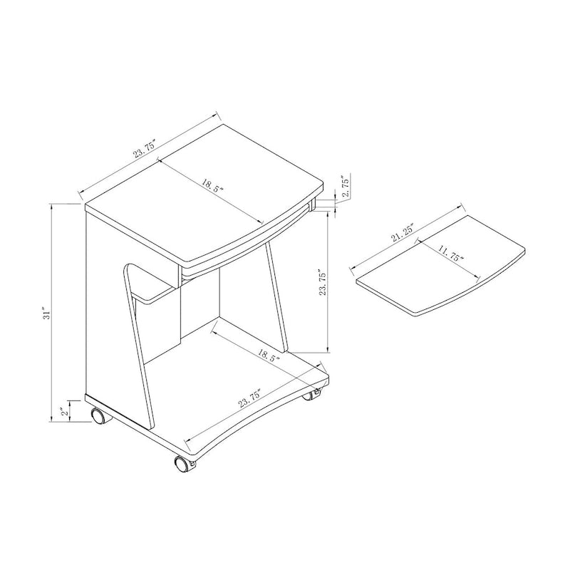 Carrello multiuso Carrello per microonde Carrello da cucina Carrello per computer Un ripiano scorrevole Due ripiani (sgabello non incluso)