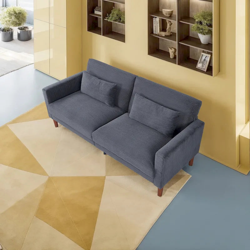 Divanetto a 2 posti rettangolare comodo in velluto a coste Retro 74 pollici con legno massello e 2 cuscini, 4 colori opzionali